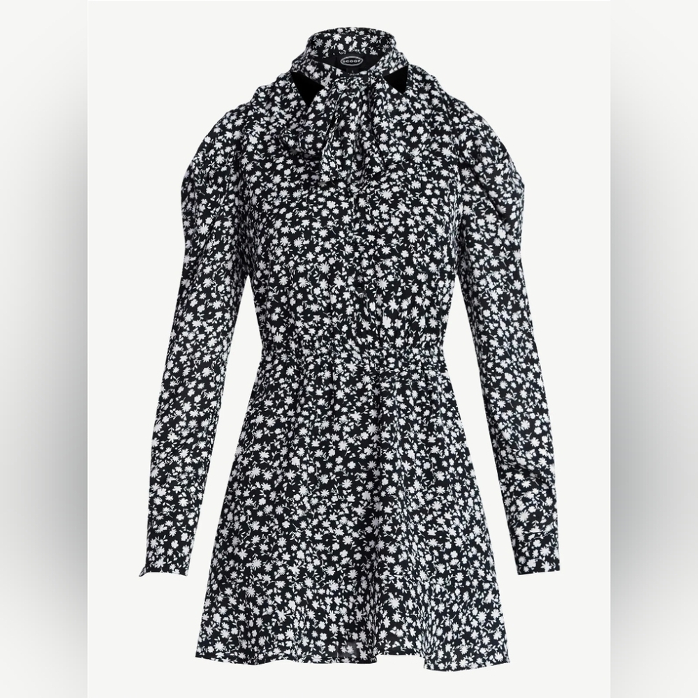 Black and White Floral Long Sleeve Dress